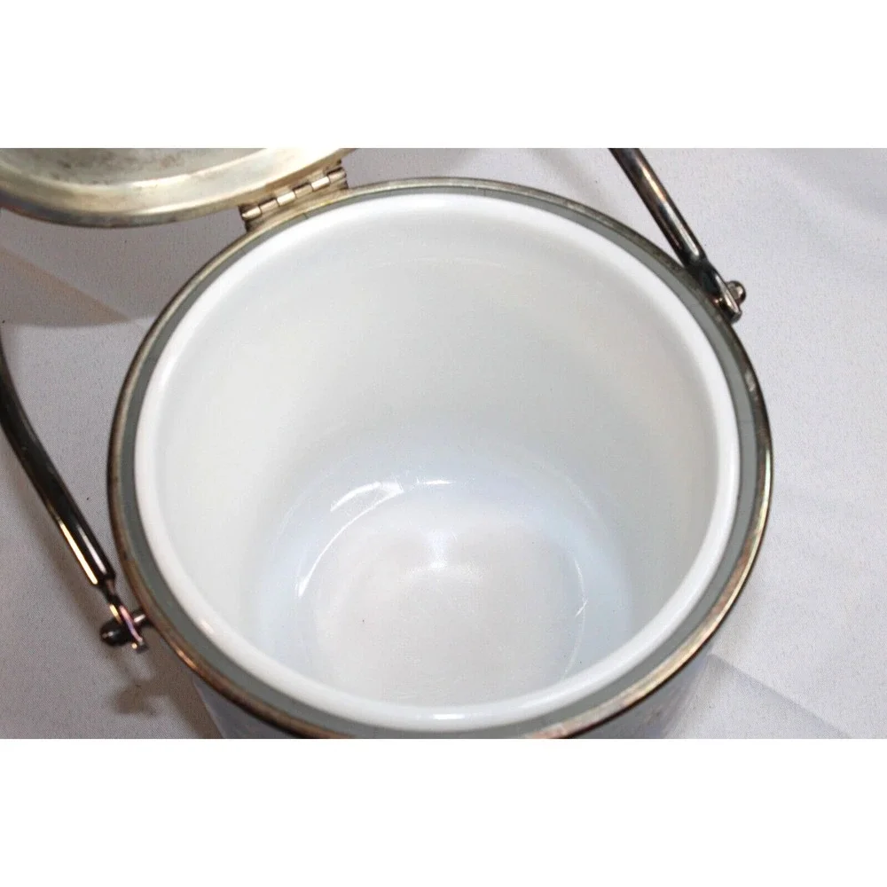 Vintage Antique Silverplated‎ Newport Swing Top Ice Bucket Milk Glass Interior